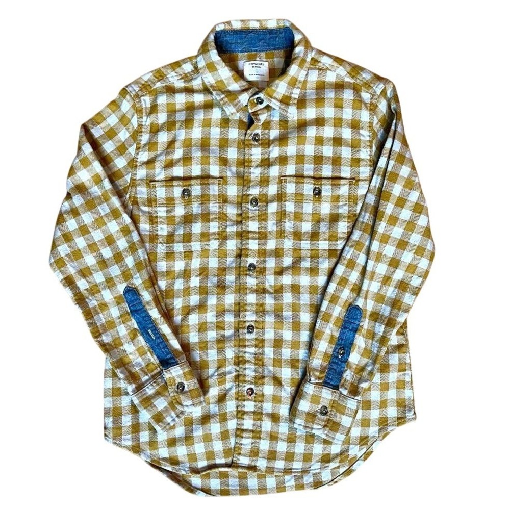 Crewcuts Boys Flannel Button Down Shirt Mustard Yellow Gingham Checkered Sz 10